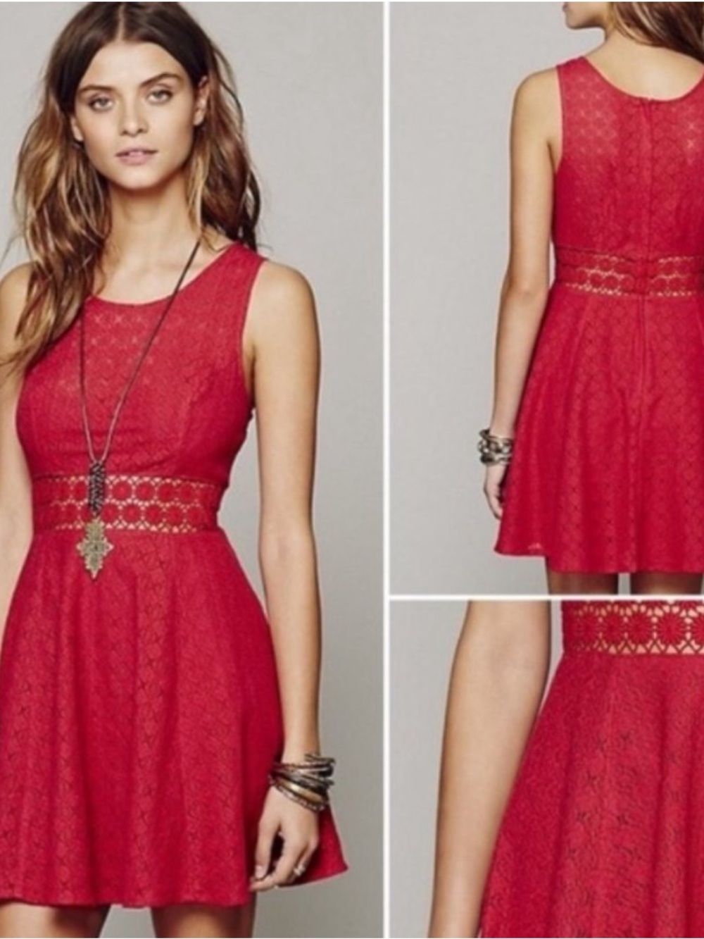 Free People Daisy Crocheted Embroidered Dress Sz 8 - Picture 1 of 2